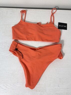 Skatie Ribbed Two Piece Orange Bikini Set Top Bottom Size Large